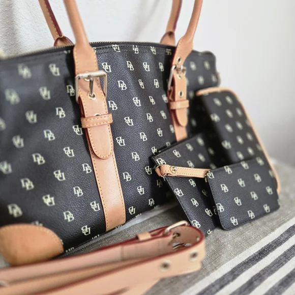 Dooney & Bourke Dark Brown and Tan Satchel, 4 Piece Set! - Picture 3 of 16